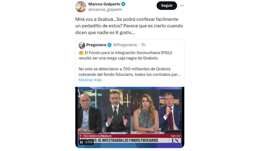 Tweet de Galperín contra Grabois