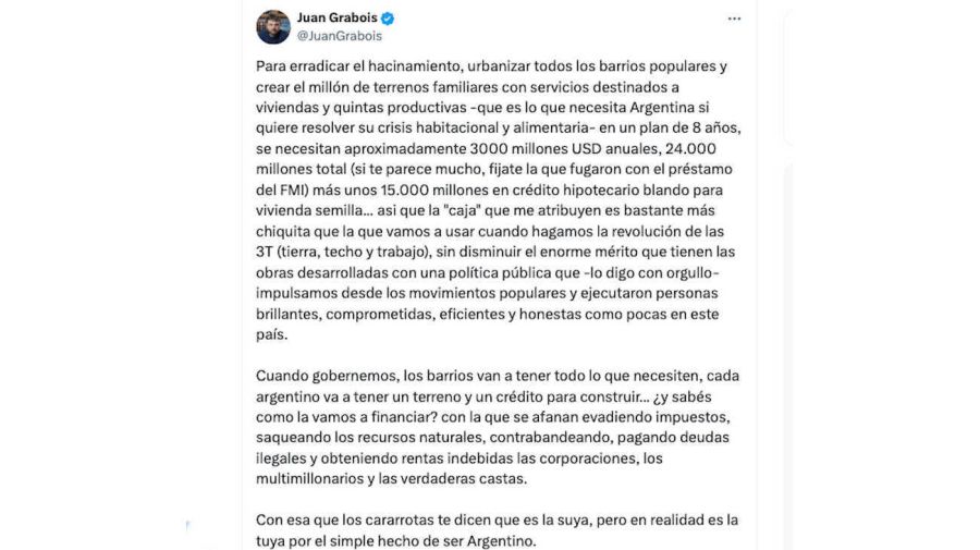 Juan Grabois Tweet 20240220