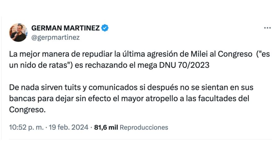 La reacción de la oposición al comentario de Javier Milei sobre el Congreso