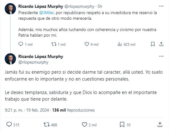 Ricardo López Murphy tuit 20240219