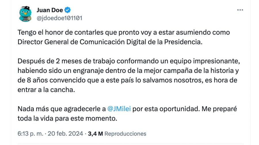 “Ni quiero trabajar en el Estado”: el tweet de Juan Pablo Carreira que borró antes de ser designado por Javier Milei
