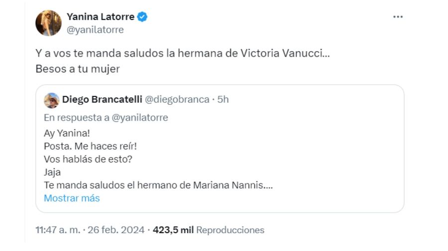 Yanina Latorre vs Diego Brancatelli