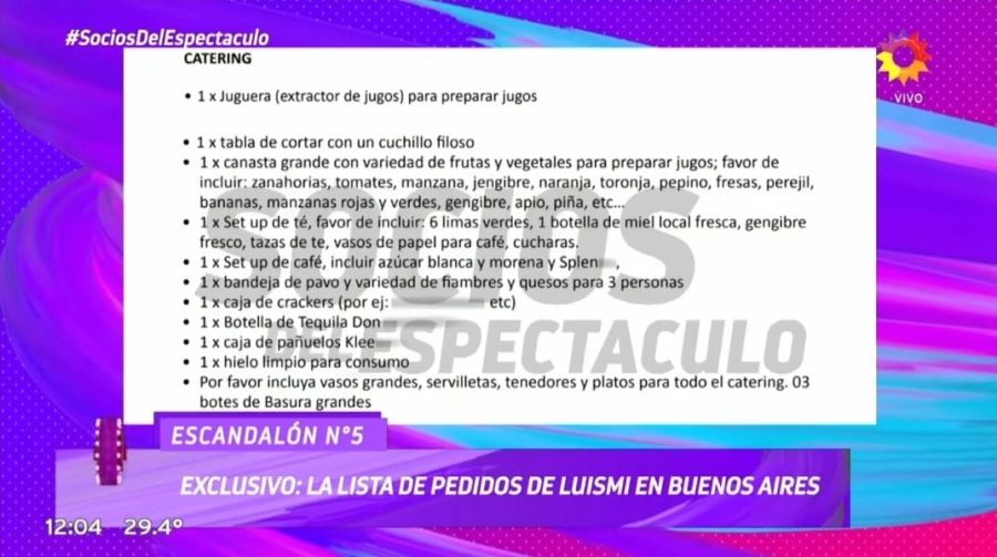 Lista de exigencias de Luis Miguel 