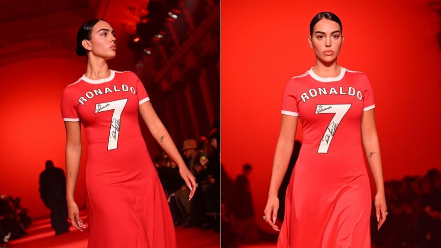 Todas las fotos del look de Georgina Rodríguez con una camiseta de Cristiano Ronaldo para la París Fashion Week
