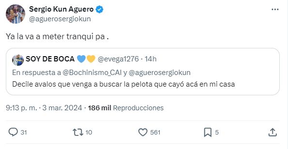 La banca del Kun Agüero para Gabriel Ávalos en redes sociales. 