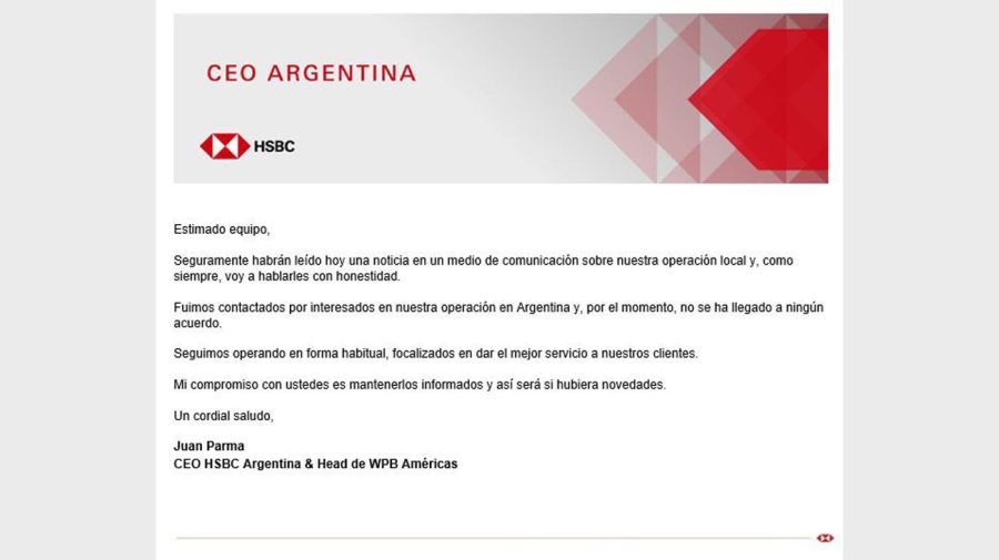 HSBC reveló contactos con el Banco Galicia por la venta de sus operaciones en Argentina.