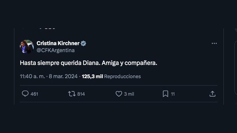 Mensaje de Cristina Fernández en Twitter