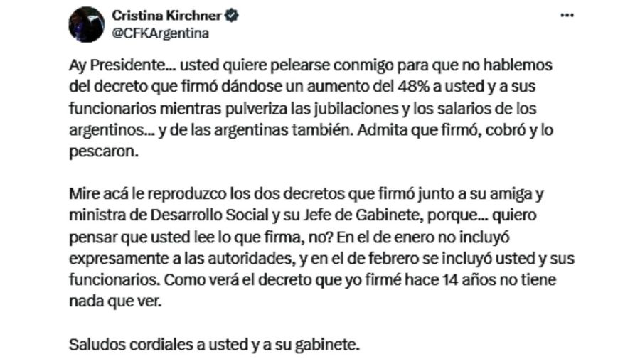 Tuits de CFK contra Milei 20240309