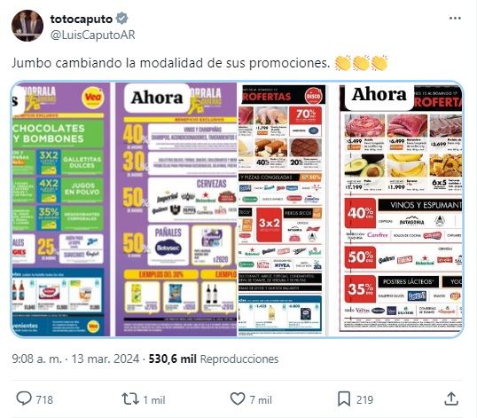 Luis Caputo tuit supermercados 20240313