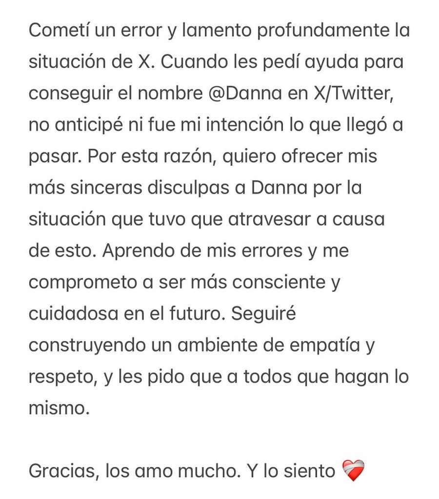 El pedido de disculpas de Danna Paola