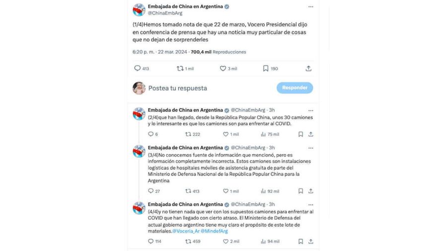 Embajada de China en Argentina Tweet 20240322