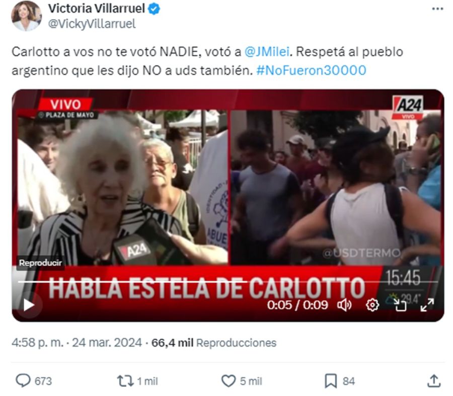 El Tweet de Victoria Villarruel contra Estela de Carlotto 20240324
