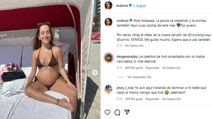 Evaluna Montaner lució su pancita de embarazada desde las playas de Miami