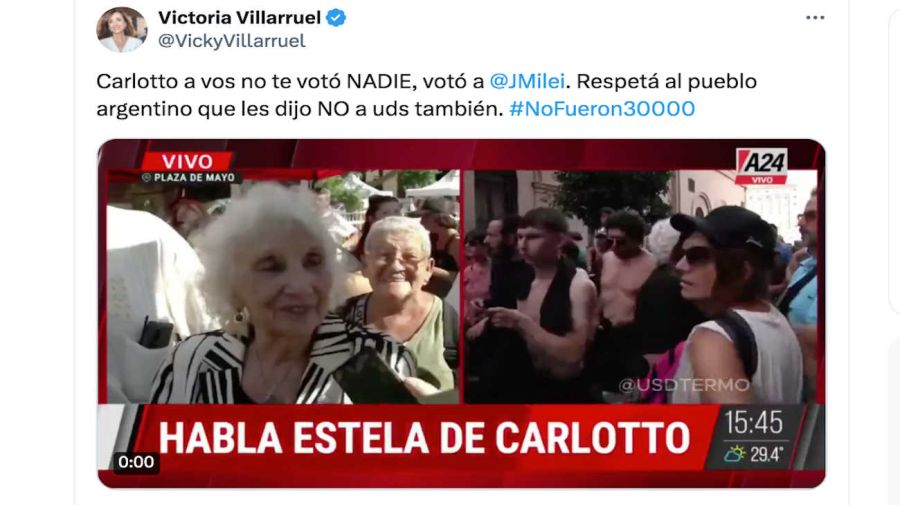  Victoria Villarruel y Manuel Adorni Tweet 20240325