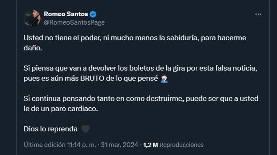 Romeo Santos mensaje supuesta hospitalizacion
