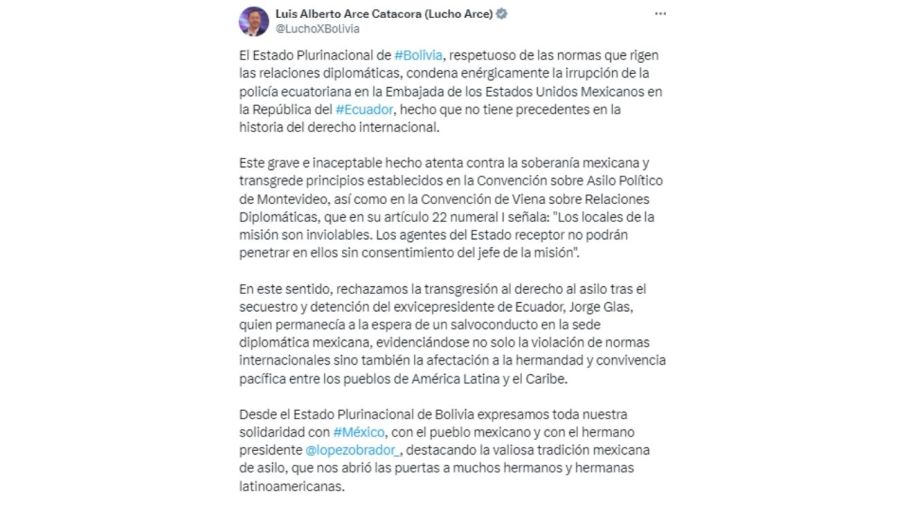 Repudio a la intervención de la embajada de México en Ecuador