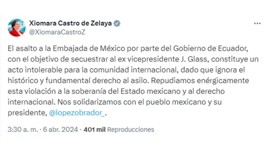 Repudio a la intervención de la embajada de México en Ecuador
