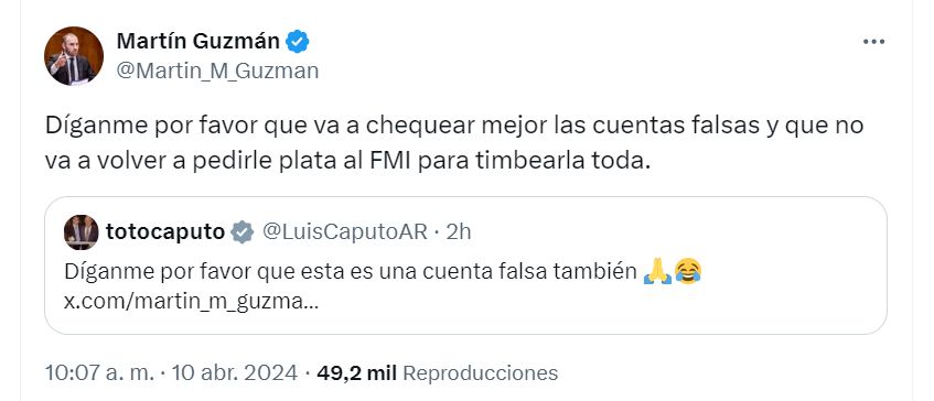 Guzmán le contestó a Caputo