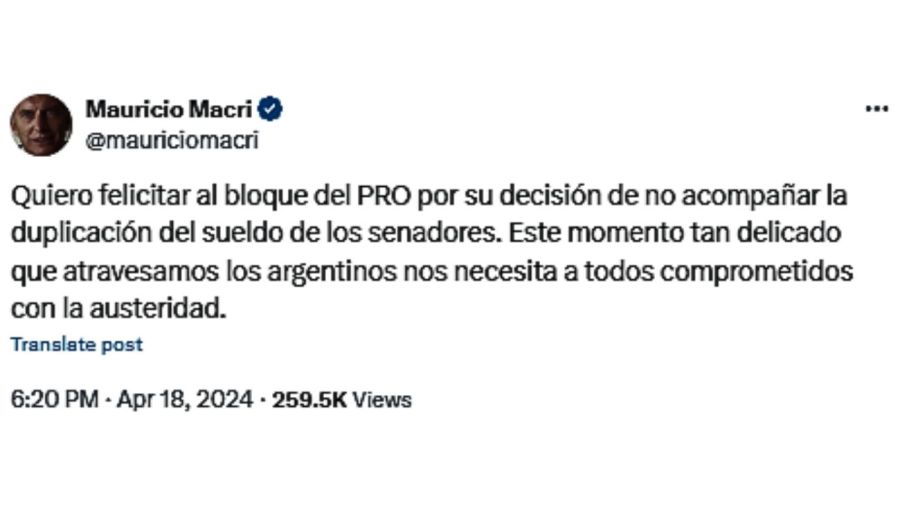 Tuit de Mauricio Macri 20240418