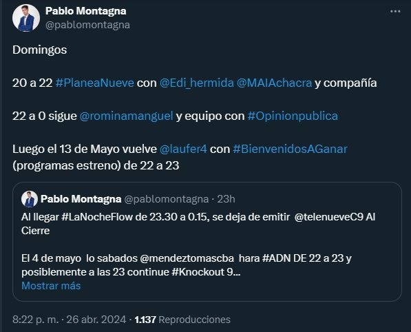 Pablo Montagna announced changes in El Nueve 2