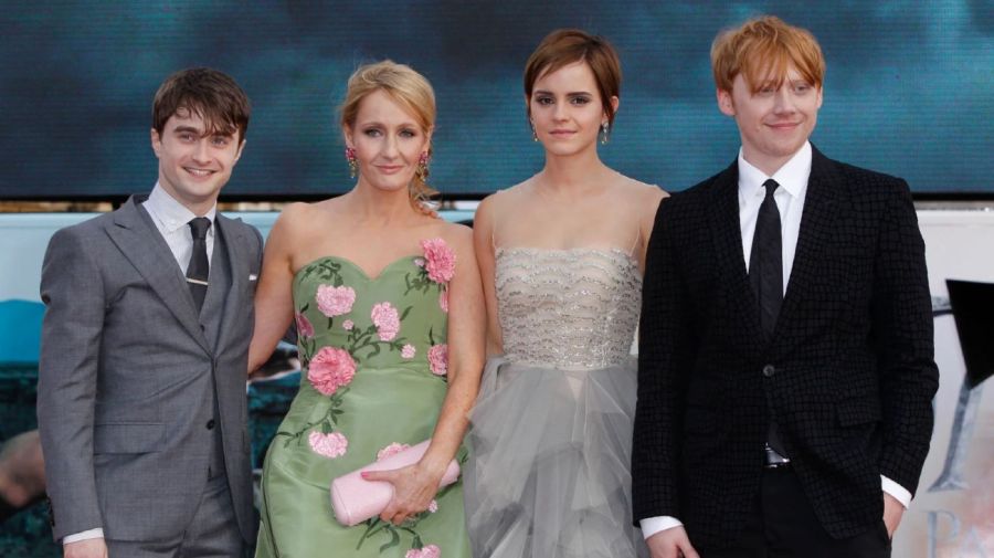 Daniel Radcliffe, J.K.Rowling, Emma Watson y Ruppert Grint