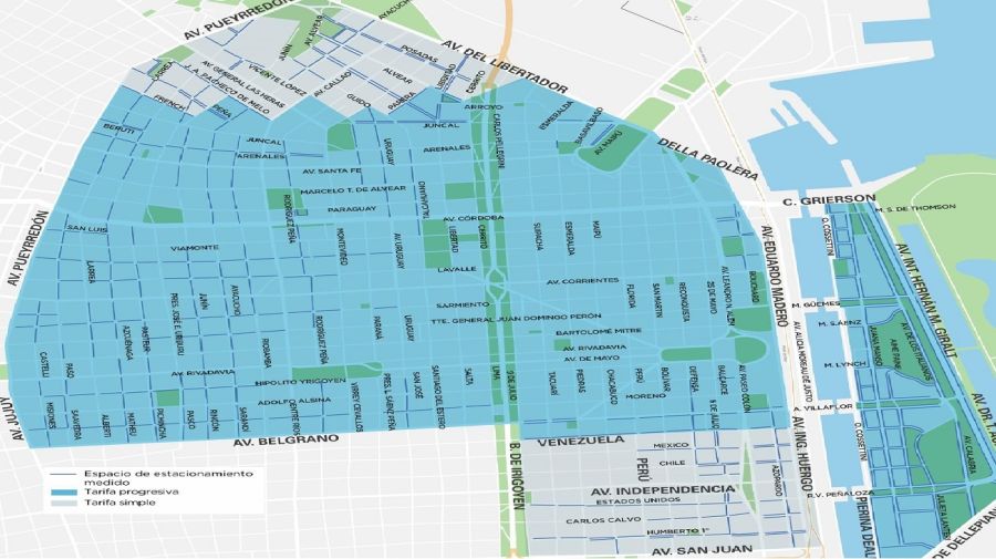 Mapa de estacionamiento medido en Puerto Madero