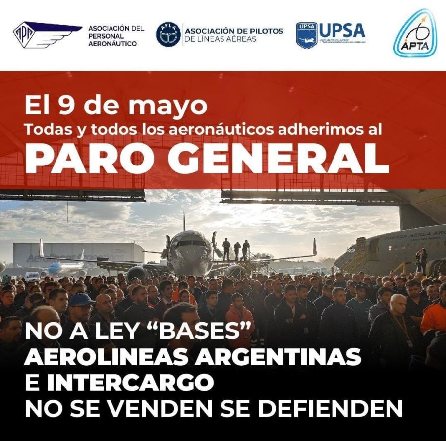 Flyer paro general y adhesión de pilotos.