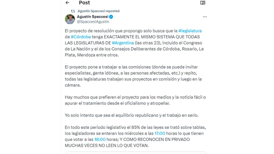 La opinion de Agustín Spacessi en X