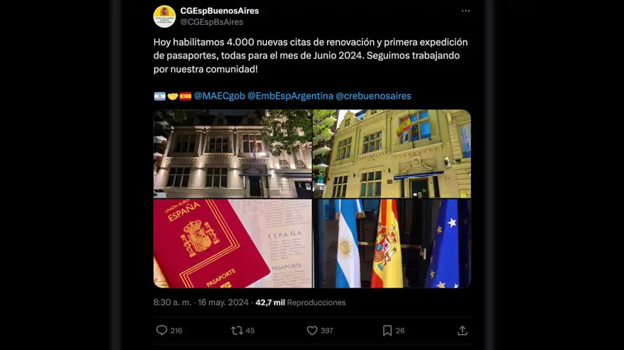 Mensaje del Consulado General de España