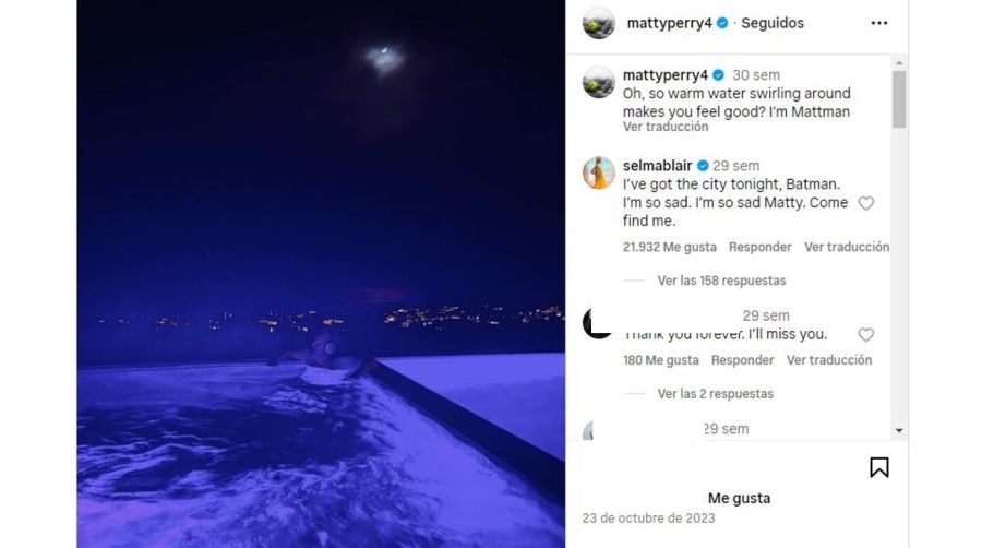 Ultimo posteo de Matthew Perry horas antes de morir