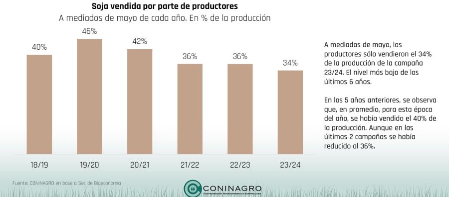 Avance del ritmo de liquidación de soja a mayo 2024