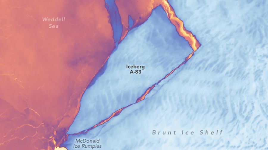 Un iceberg de 380 km² se desprende de la plataforma Brunt en la Antártida.