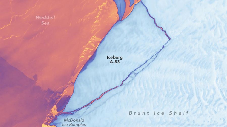 Un iceberg de 380 km² se desprende de la plataforma Brunt en la Antártida.