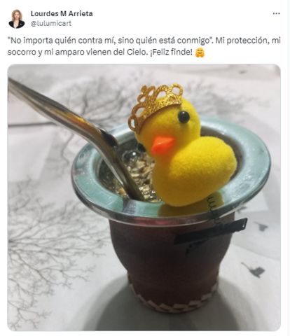 Lourdes Arrieta, insistiendo con su patito amarillo.