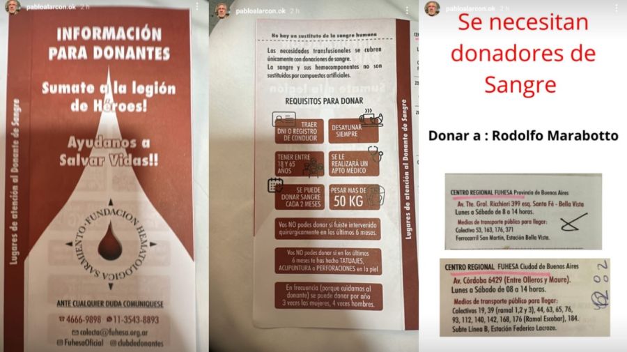 Pablo Alarcón necesita donantes de sangre