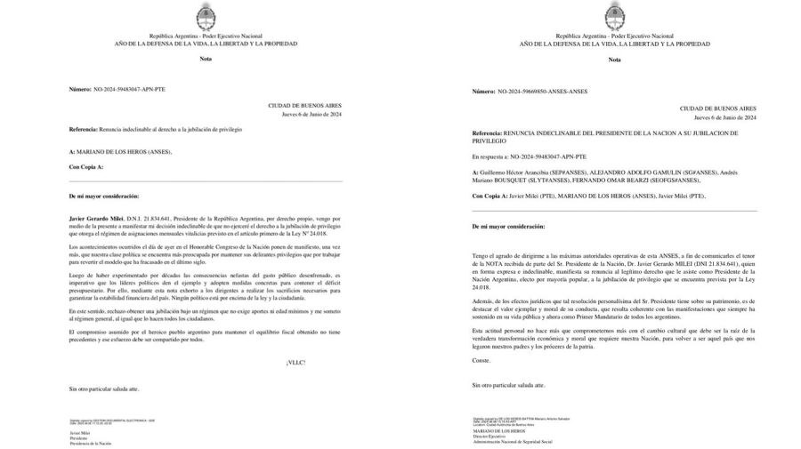 Renuncia a la jubilación de privilegio del presidente Javier Milei. 