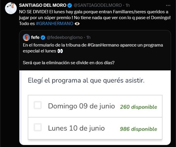 Santiago del Moro desmintió que habrá doble gala de eliminación en Gran Hermano