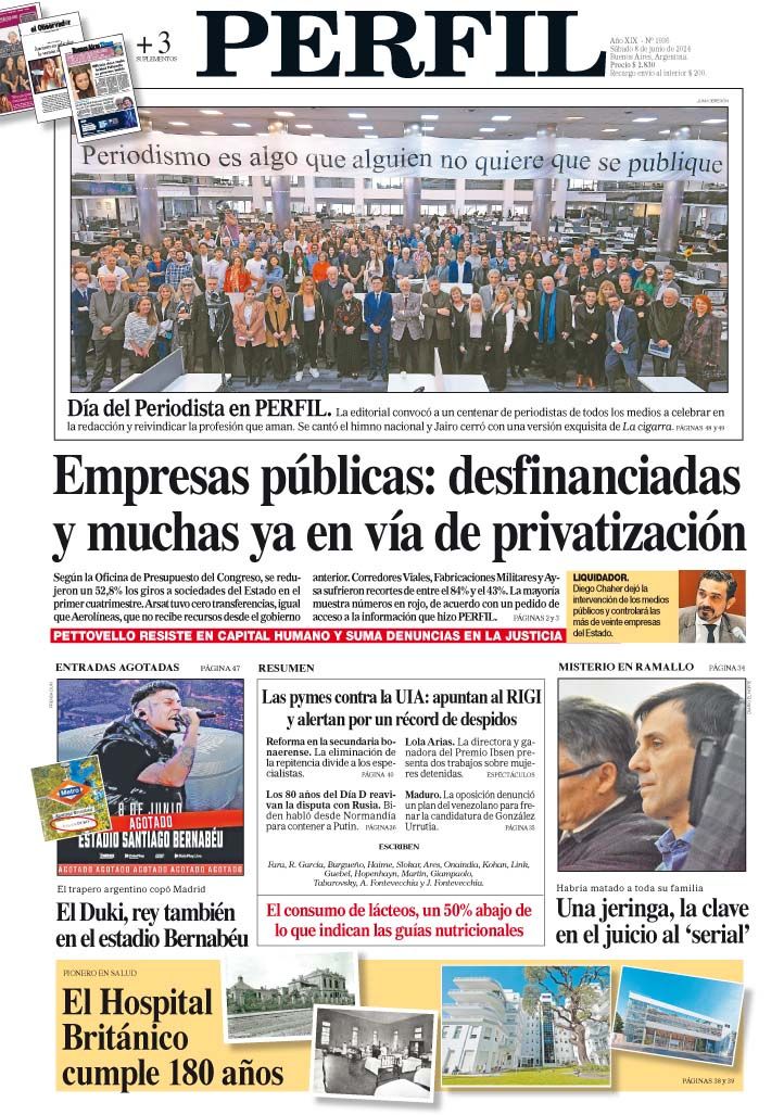 La tapa del Diario PERFIL del sábado 8 de junio de 2024