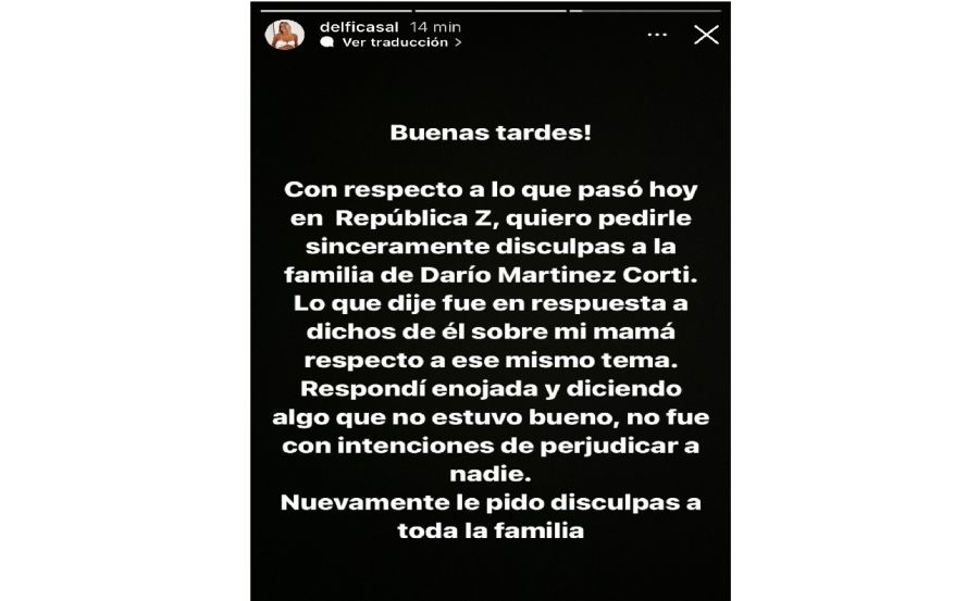 Delfina pidió disculpas a Darío Martínez Corti