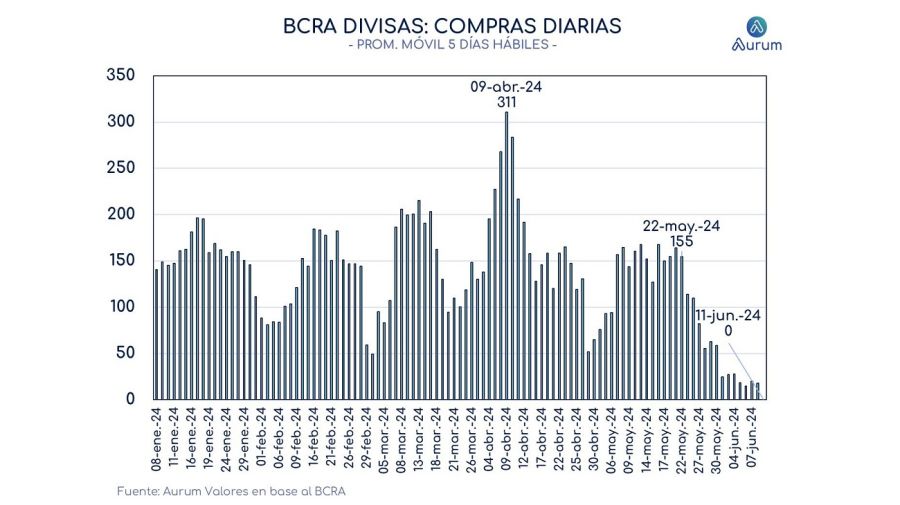 Se reducen las compras del BCRA en el mercado cambiario