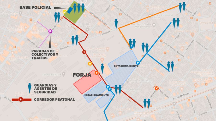 Mapa del operativo para el show de Cattáneo