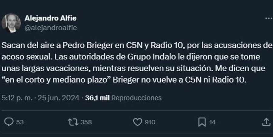 Pedro Brieger afuera de C5N y Radio 10