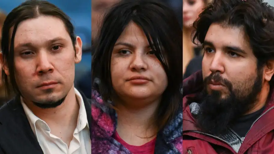Fernando Sabag Montiel, Brenda Uliarte e Nicolás Carrizo no julgamento pelo ataque a Cristina Fernández