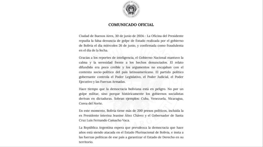 comunicado oficina presidente crisis bolivia g_20240630