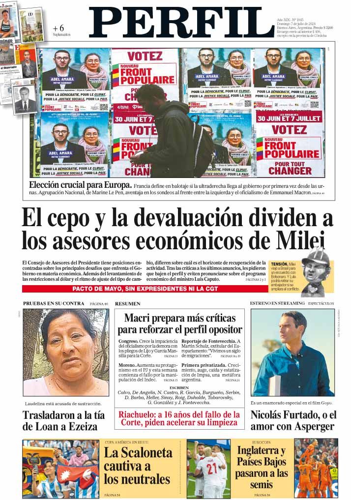 La tapa del Diario PERFIL del domingo 7 de julio de 2024
