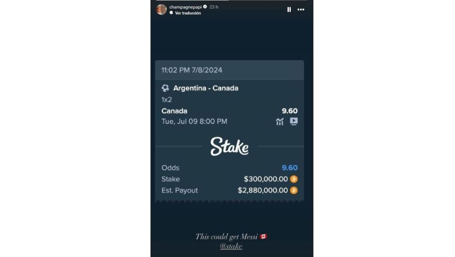 Apuesta Drake contra Argentina 300 mil dolares