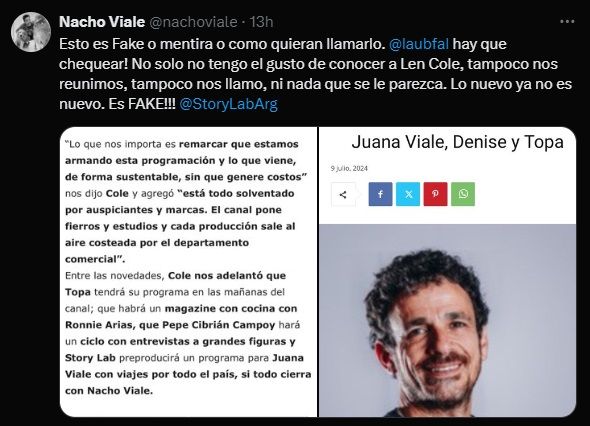 Nacho Viale desmintió su llegada a TV Pública y apuntó contra Laura Ubfal