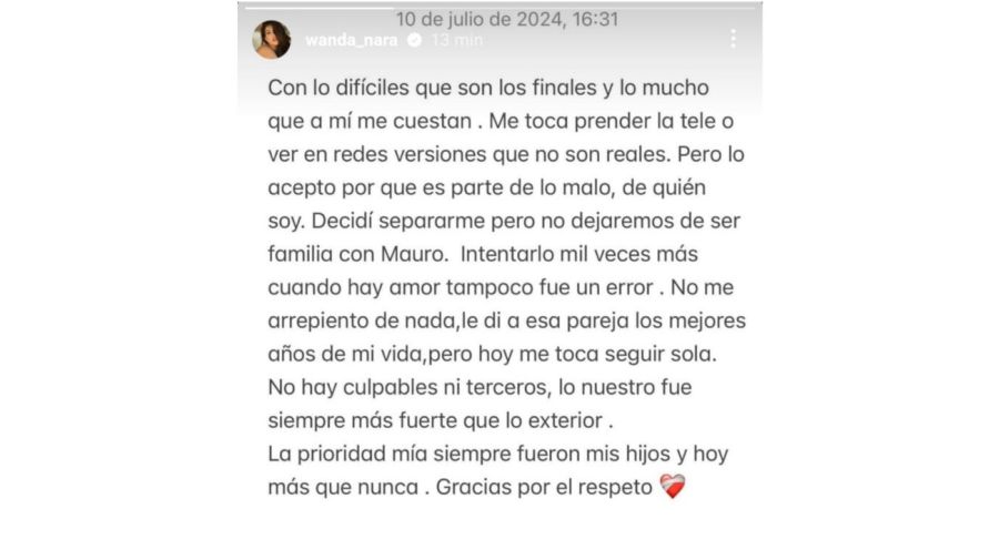 Wanda Nara confirmó su separación