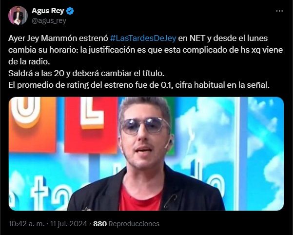 Agus Rey reveló el cambio que sufrirá el programa de Jey Mammón en Net TV