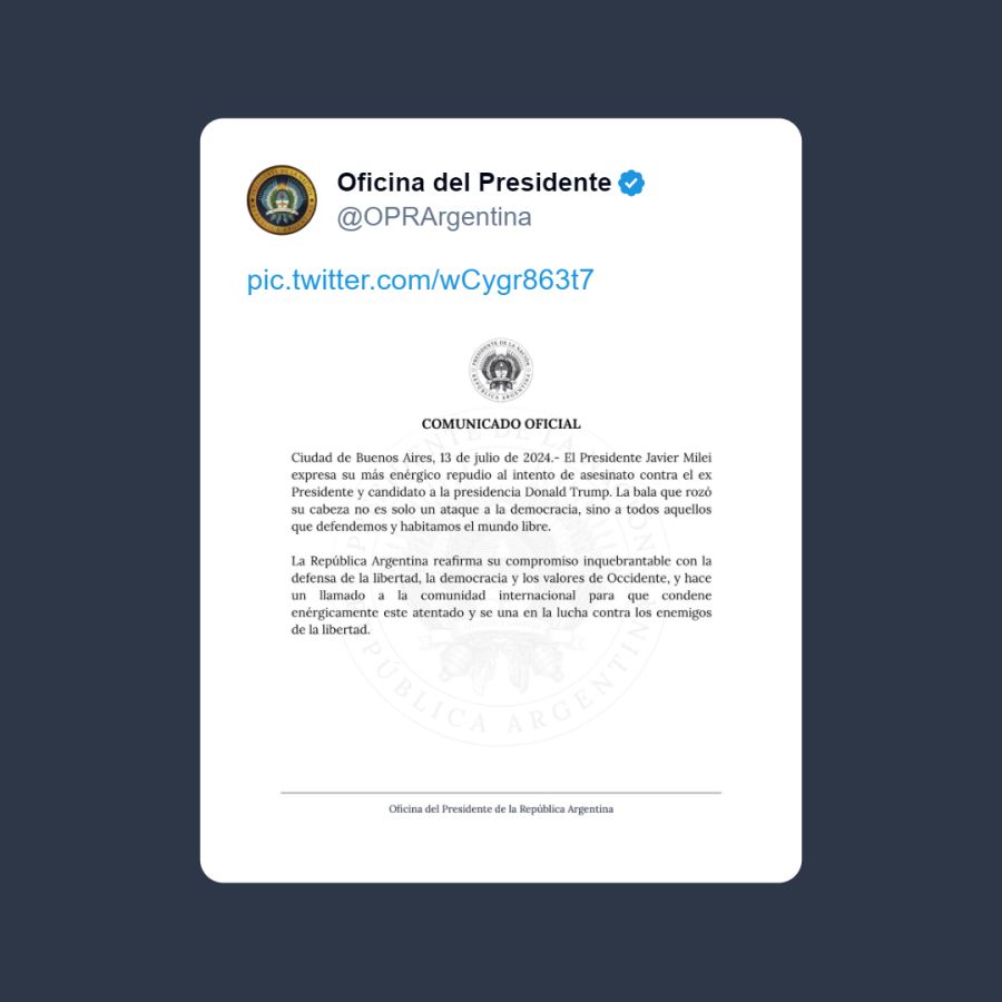 El comunicado del Gobierno, repudiando el intento de asesinato de Donald Trump.